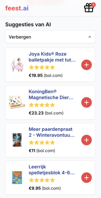 Stap 2: AI geeft suggesties voor creatieve cadeau ideeën bij bekende winkels.