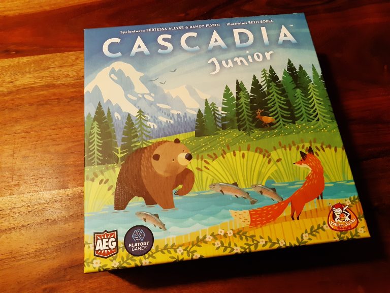 De spelledoos van de Nederlandse versie van Cascadia Junior van White Goblin Games