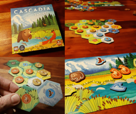 Bordspel Cascadia Junior - foto's van de Nederlandse versie van White Goblin Games