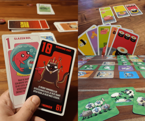 Collage met Power hungry pets, Sushi Go en Sheep Showdown (oftewel: 7 écht leuke spellen voor tieners)